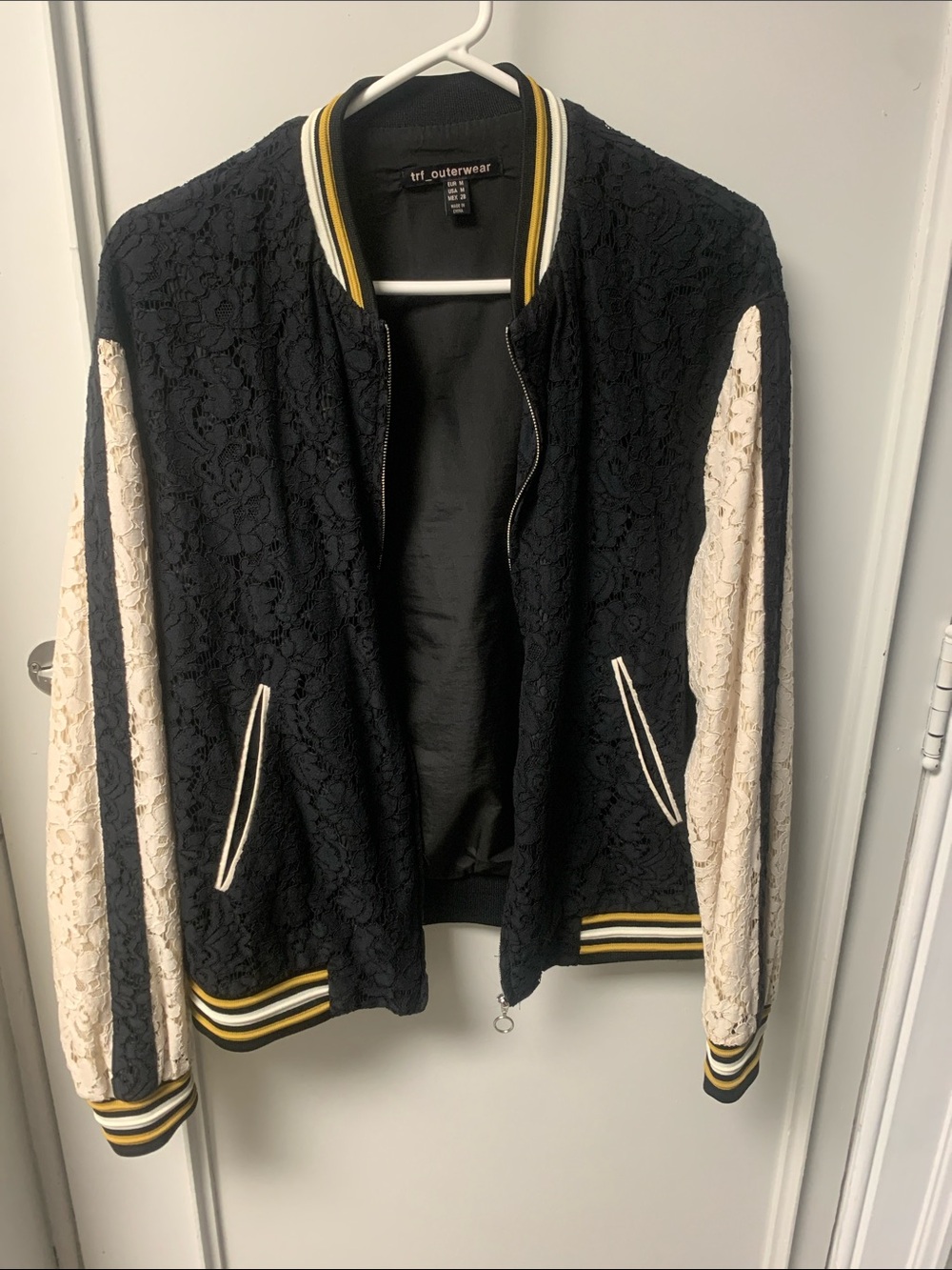 Zara Black & Cream Lace Varsity Jacket
